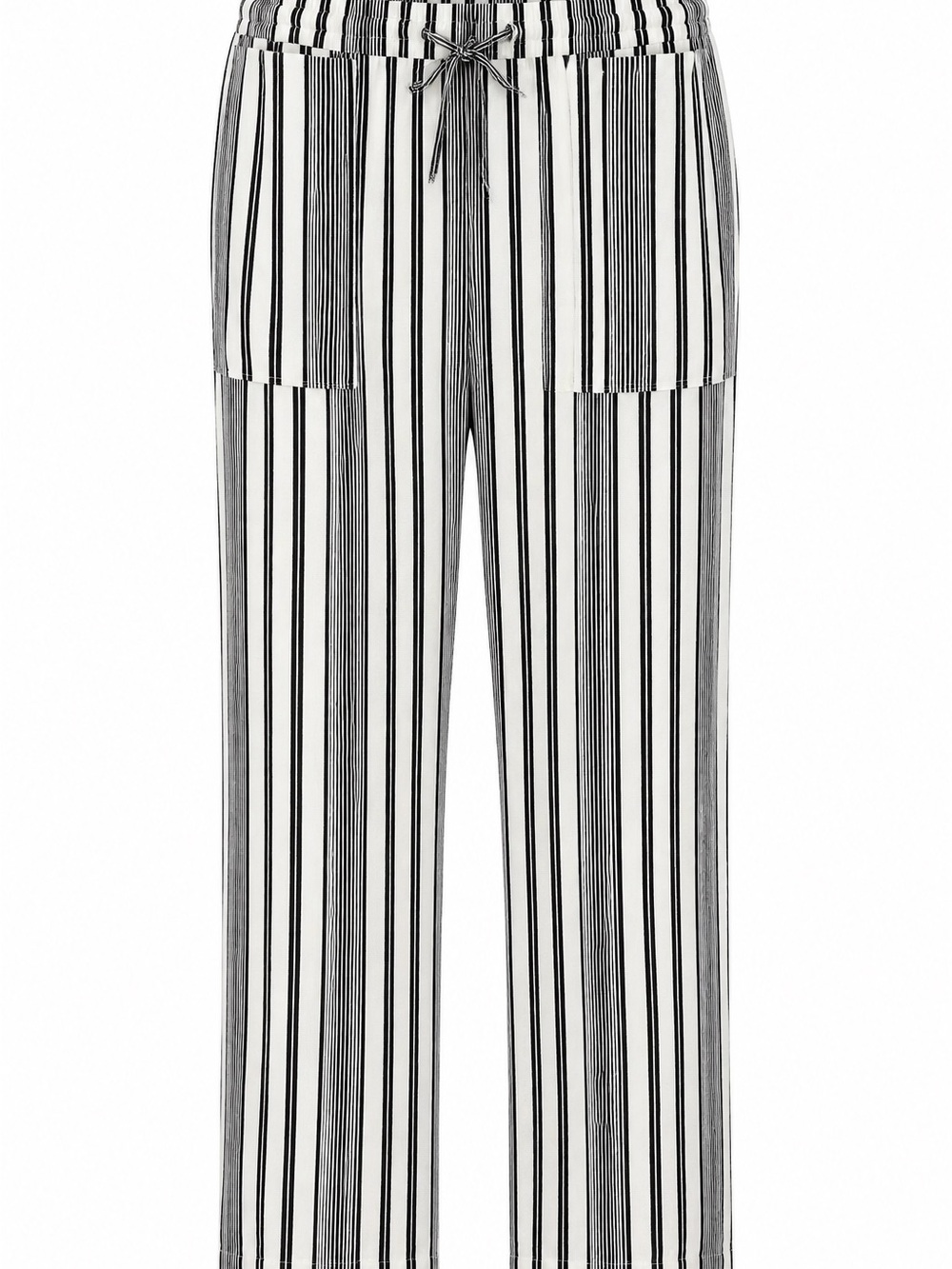 Striped Wide-Leg Drawstring Pants - Black & White